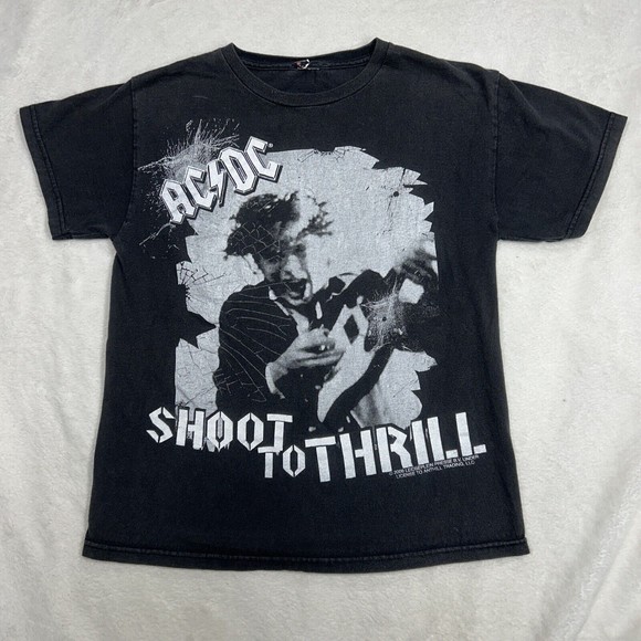 Y2K ACDC Black Shoot to Thrill Tour Merch Graphic T-Shirt Rock Band Size Small - Picture 1 of 6